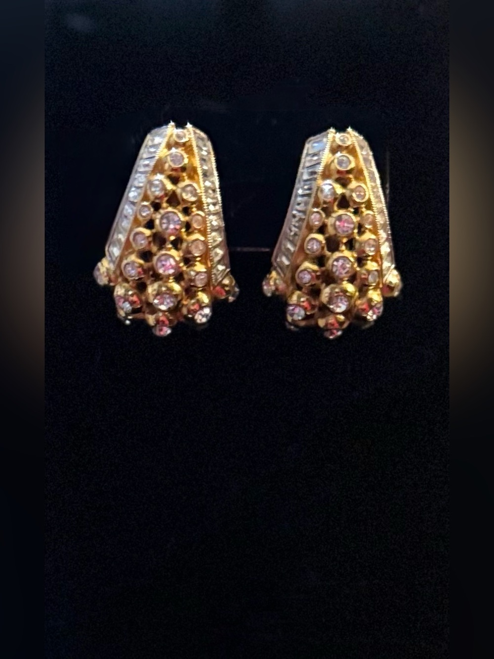 Vintage Elizabeth Taylor for Avon Gold Tone & Rhinestone Clip-On Earrings
